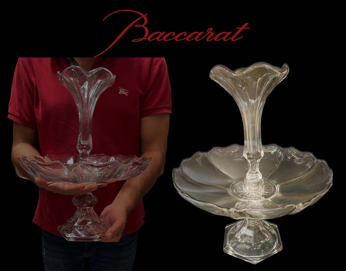 19th C. French Baccarat Crystal Centerpiece: 19th C. French Baccarat Crystal Centerpiece. 14.5" H x 12" D