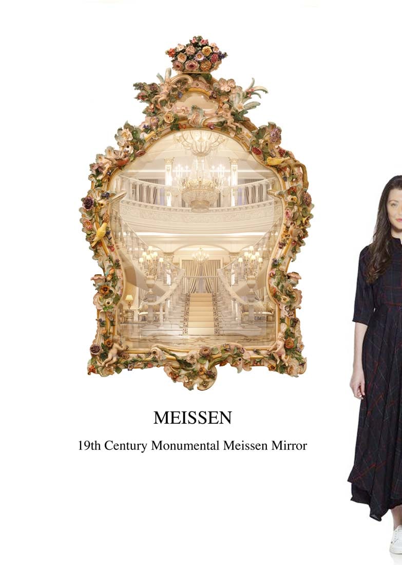 A Monumental 19th C. Meissen Hand Painted Porcelain Wall Mirror (1 of 1)