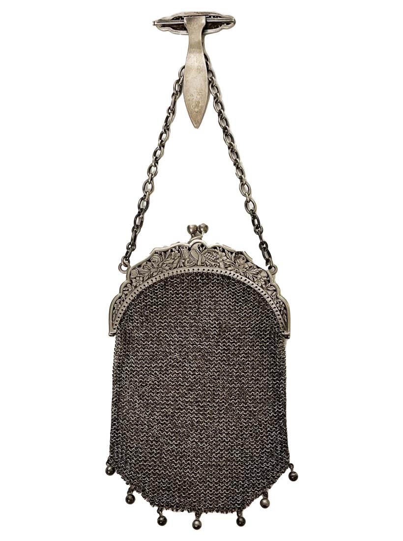 19th C. Hand Made 800 Silver Mesh Evening Bag Purse (1 of 4)
