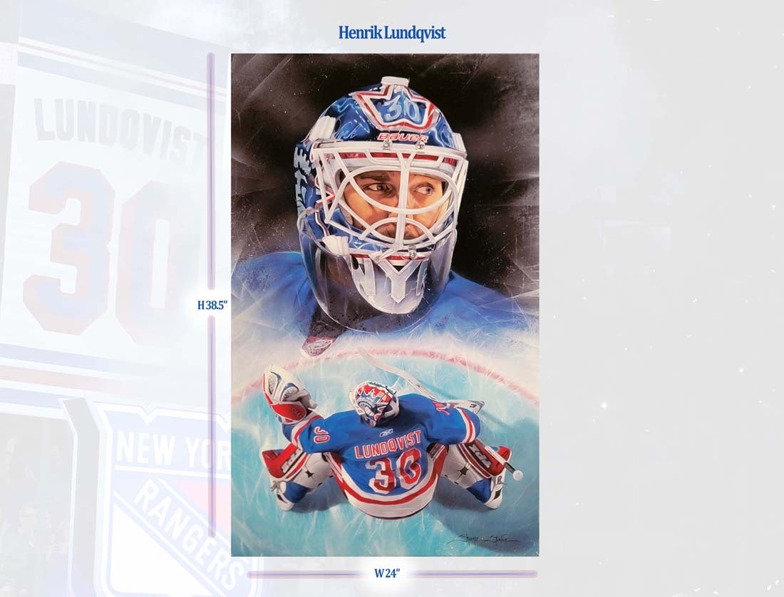 New York Rangers Henrik Lundqvist On Canvas Signed By Shane Stover: New York Rangers Henrik Lundqvist On Canvas Signed By Shane Stover. 38.5" x 24"