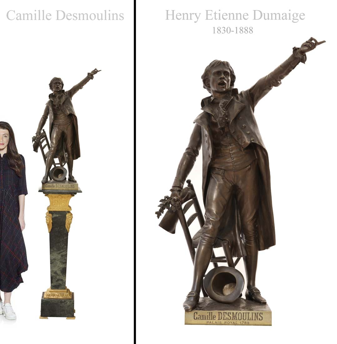 19th C. Bronze Sculpture Of Camille Desmoulins, Henry Etienne Dumaige Signed: 19th C. Bronze Sculpture Of Camille Desmoulins By Henry Etienne Dumaige (French, 1830-1888).H 38" x 22.5" x 16.5"
