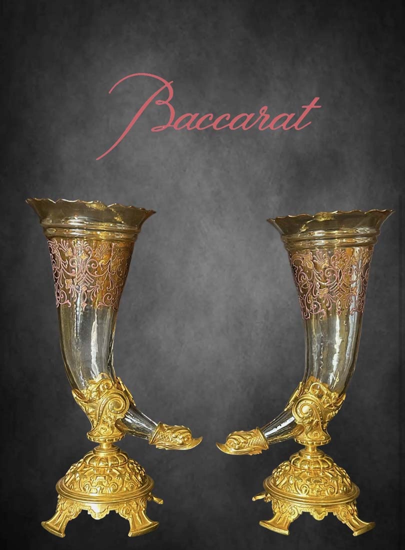 A Pair Of 19th C. French Baccarat Crystal Bronze Vases (1 of 2)