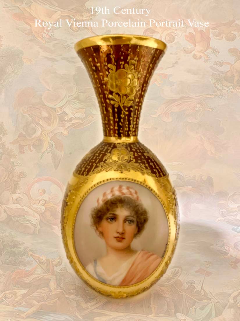19th C. Royal Vienna Hand Painted Portrait Vase, Hallmarked, Signed By Artist: 19th C. Royal Vienna Hand Painted Portrait Vase, Hallmarked, Artist Signed. H 5" X D 2"