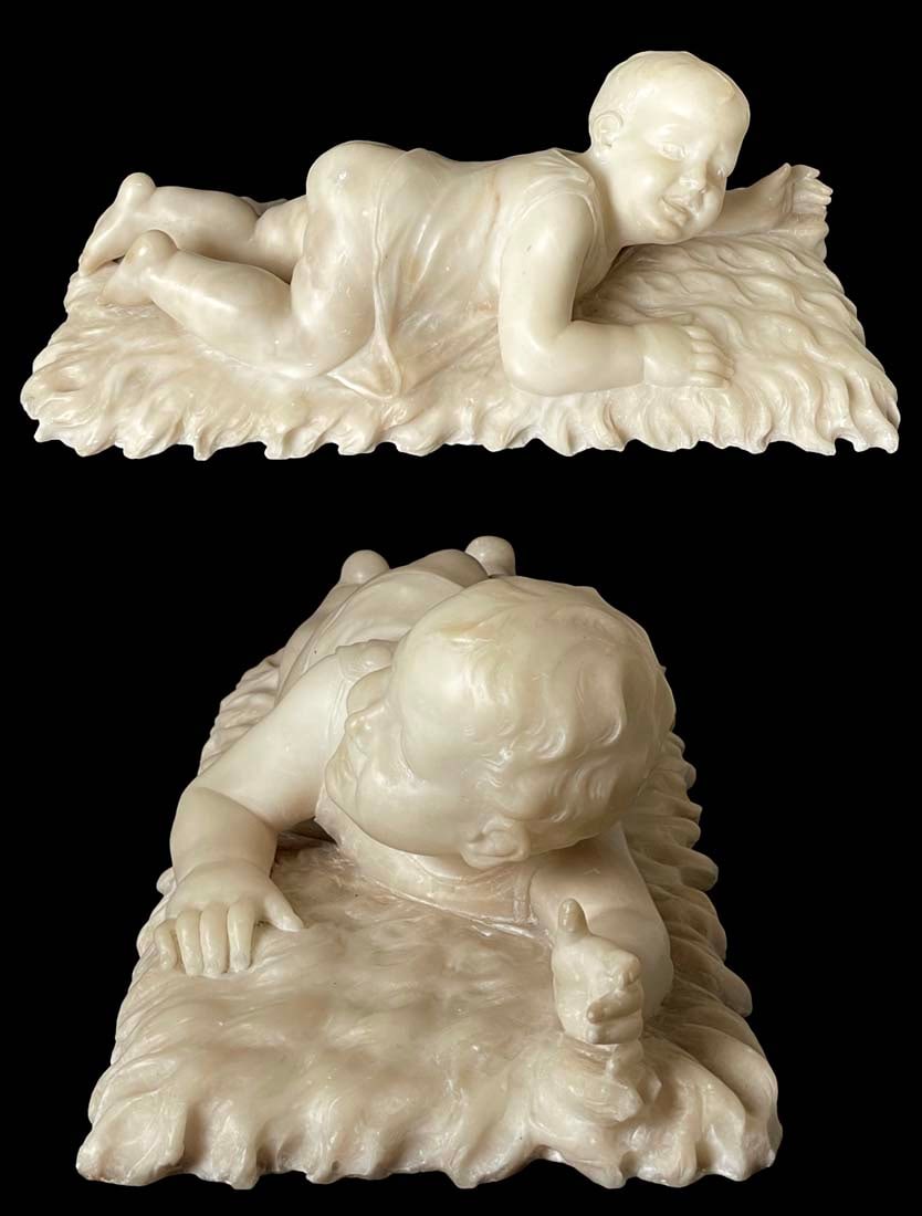 The Lying Down Child, A 19th Century Marble Sculpture: The Lying Down Child, A 19th Century Marble Sculpture. L 14" x 6.5" x H 4.5"