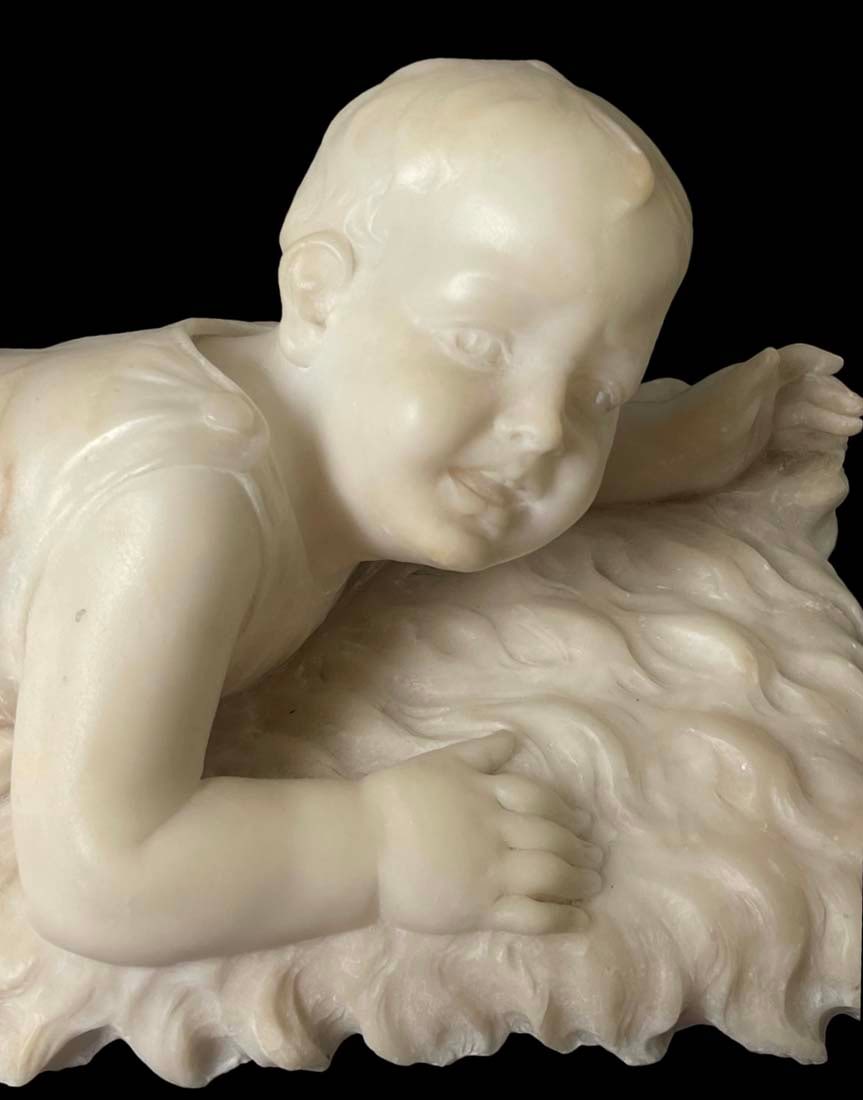 The Lying Down Child, A 19th Century Marble Sculpture - 6