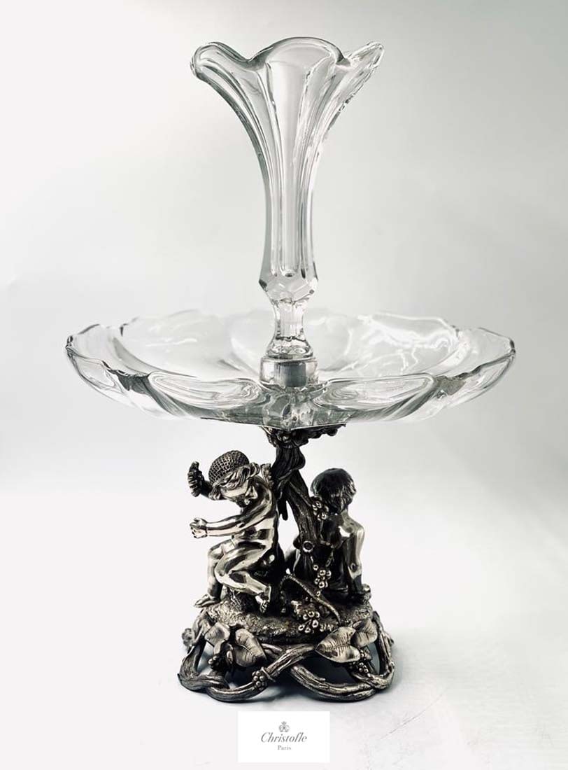 A Large 19th C. French Christofle Silver-Plated Baccarat Crystal Figural Centerpiece (1 of 7)