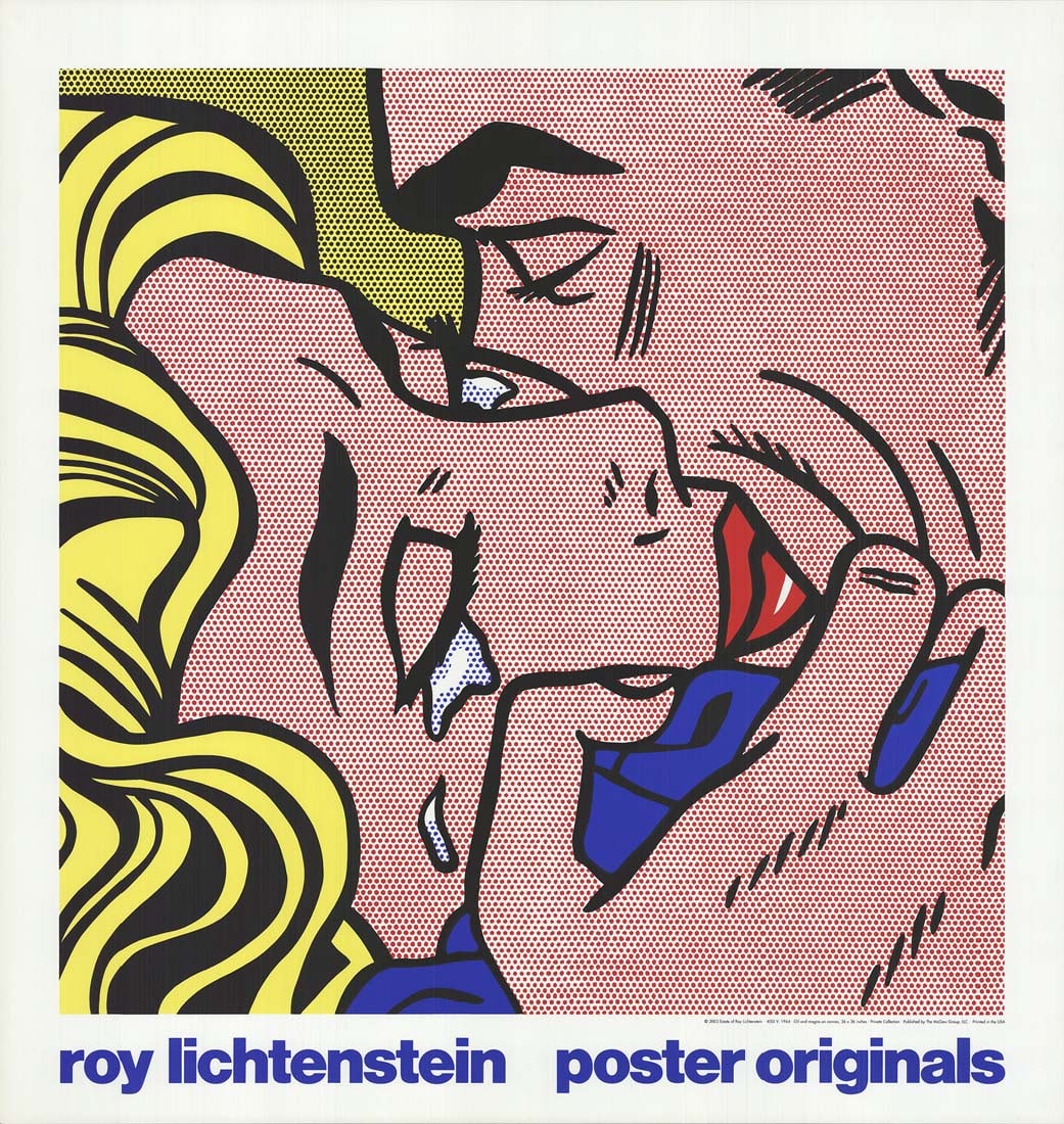 Kiss V, A Vintage Roy Lichtenstein Exibition Poster Print: Kiss V 1964, A Roy Lichtenstein exhibition poster print. This is an offset lithography from the painting As Kiss V (1964) Oil and magna on canvas in the Private collection of R. Lichtenstein estate