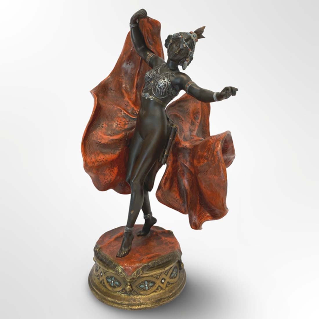 A Large 19th C. Cold-Painted Bronze Orientalist Dancer Figural Statue - 2