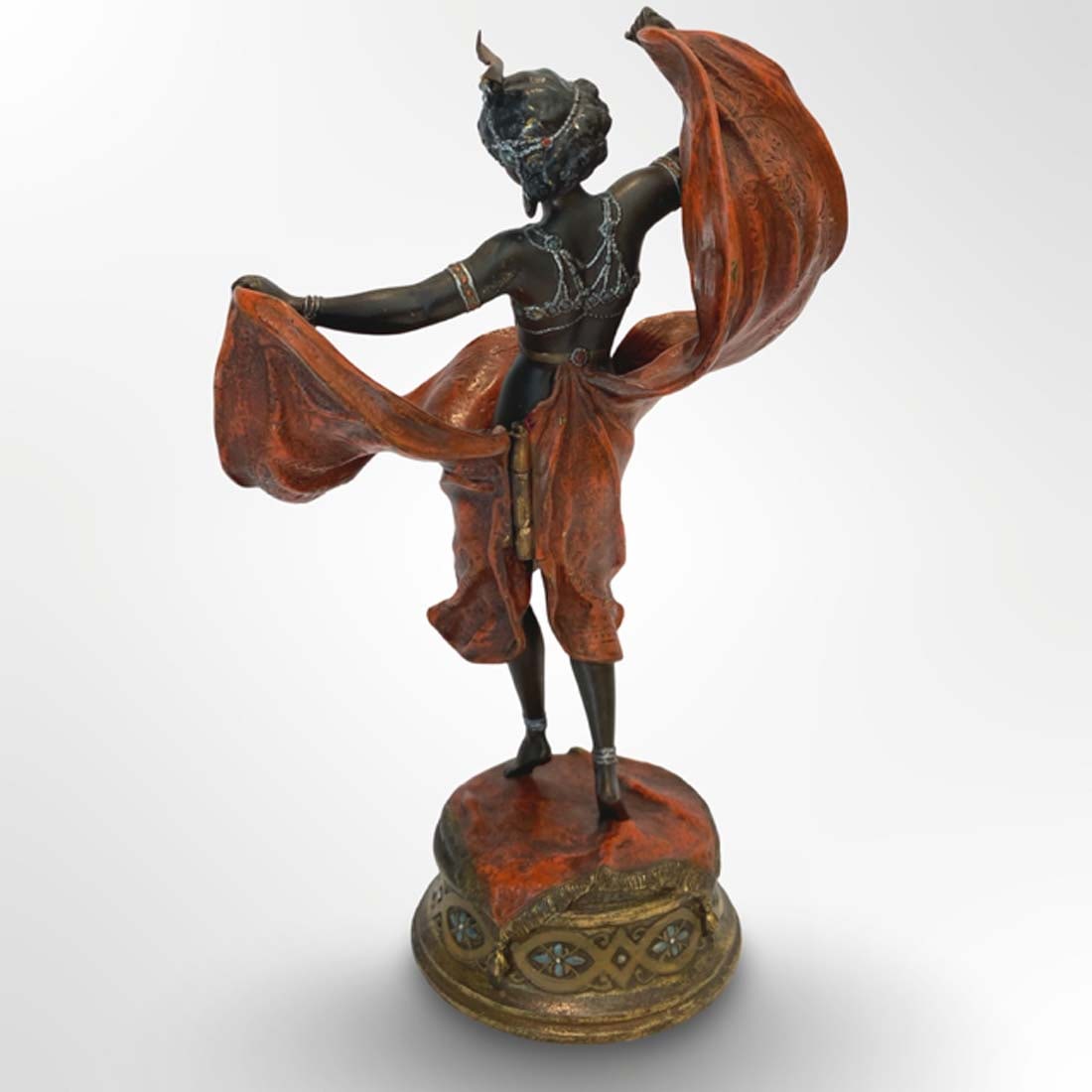 A Large 19th C. Cold-Painted Bronze Orientalist Dancer Figural Statue - 3