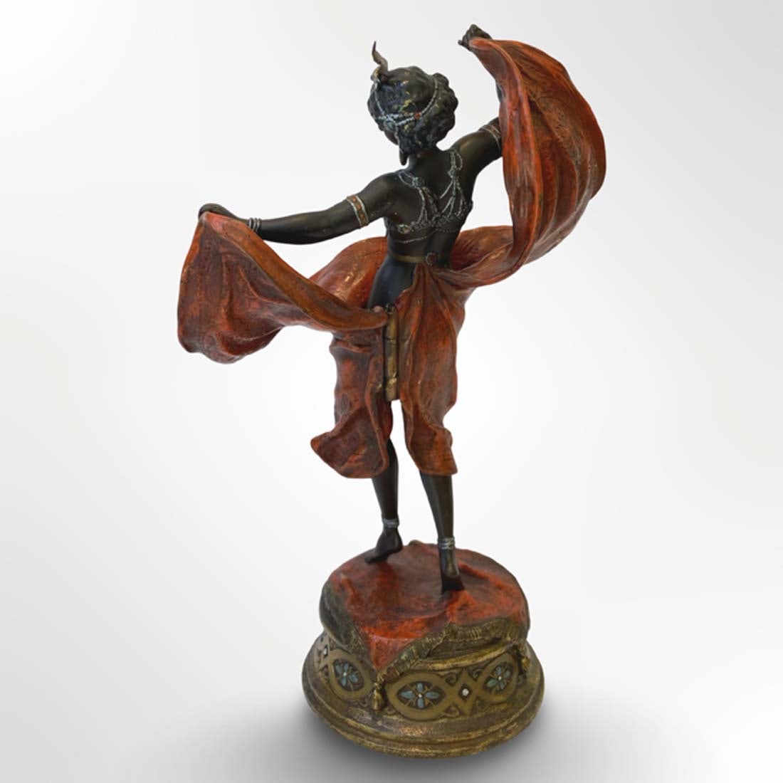 A Large 19th C. Cold-Painted Bronze Orientalist Dancer Figural Statue - 5