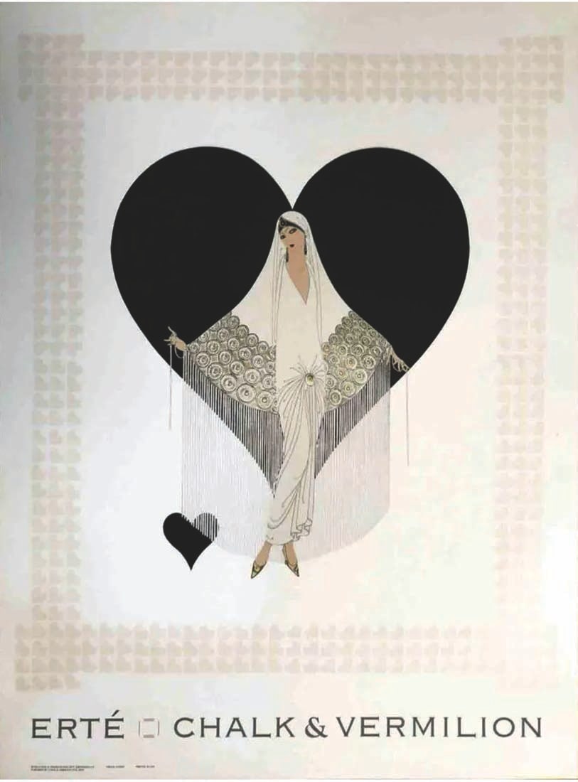 Fringe Gown, A Vintage ERTE Lithography Poster, 1993: Fringe Gown, A Vintage ERTE (Romain de Tirtoff, 1892 - 1990) Lithography Print Poster. Limited Edition Print & Published By "Chalk & Vermilion Fine Arts", USA 1993. Under License of Sevenarts (Officia