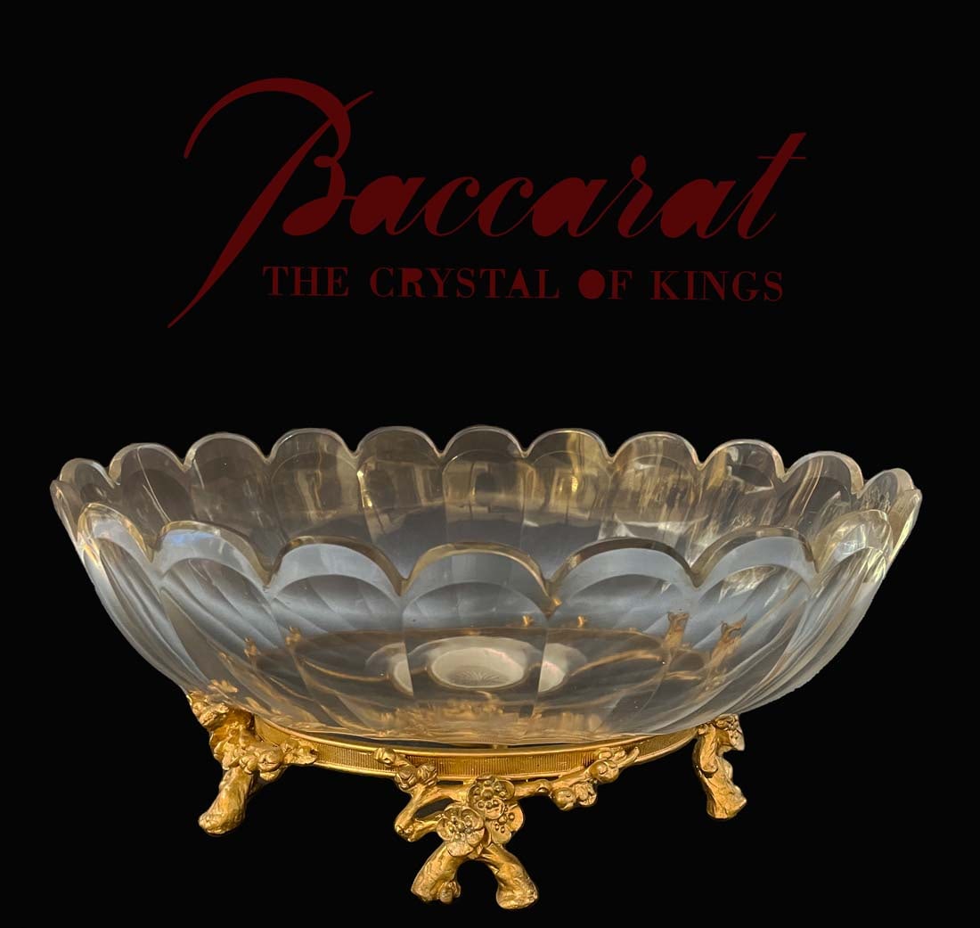 19th Century French Baccarat Crystal & Gilt Bronze Centerpiece, Hallmarked: 19th Century French Baccarat Crystal & Gilt Bronze Centerpiece, Hallmarked. 9.5" x 6.5" H x 14"