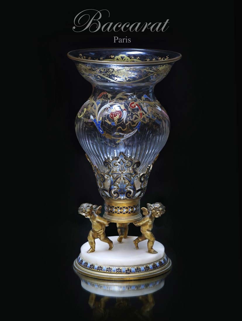 19th C. French Baccarat Crystal Figural Champleve enamel Bronze Centerpiece (1 of 1)