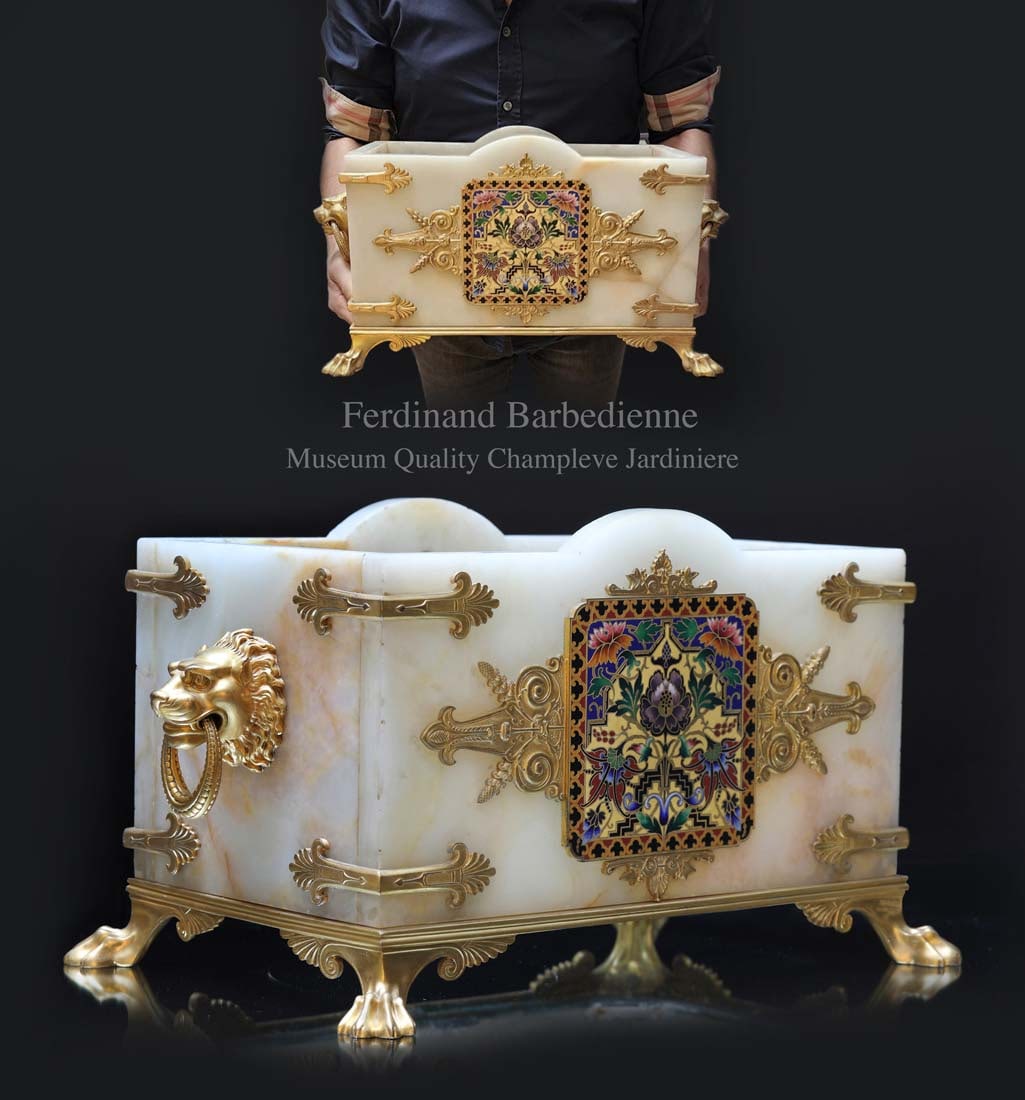 A Large Museum Quality 19th Century F. Barbedienne Champleve Bronze Onyx Jardiniere/Centerpiece (1 of 1)