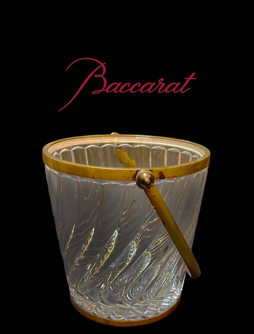 19th C. French Baccarat Crystal Bronze Ice Bucket: 19th C. French Baccarat Crystal Bronze Ice Bucket. H 6" x D 6"