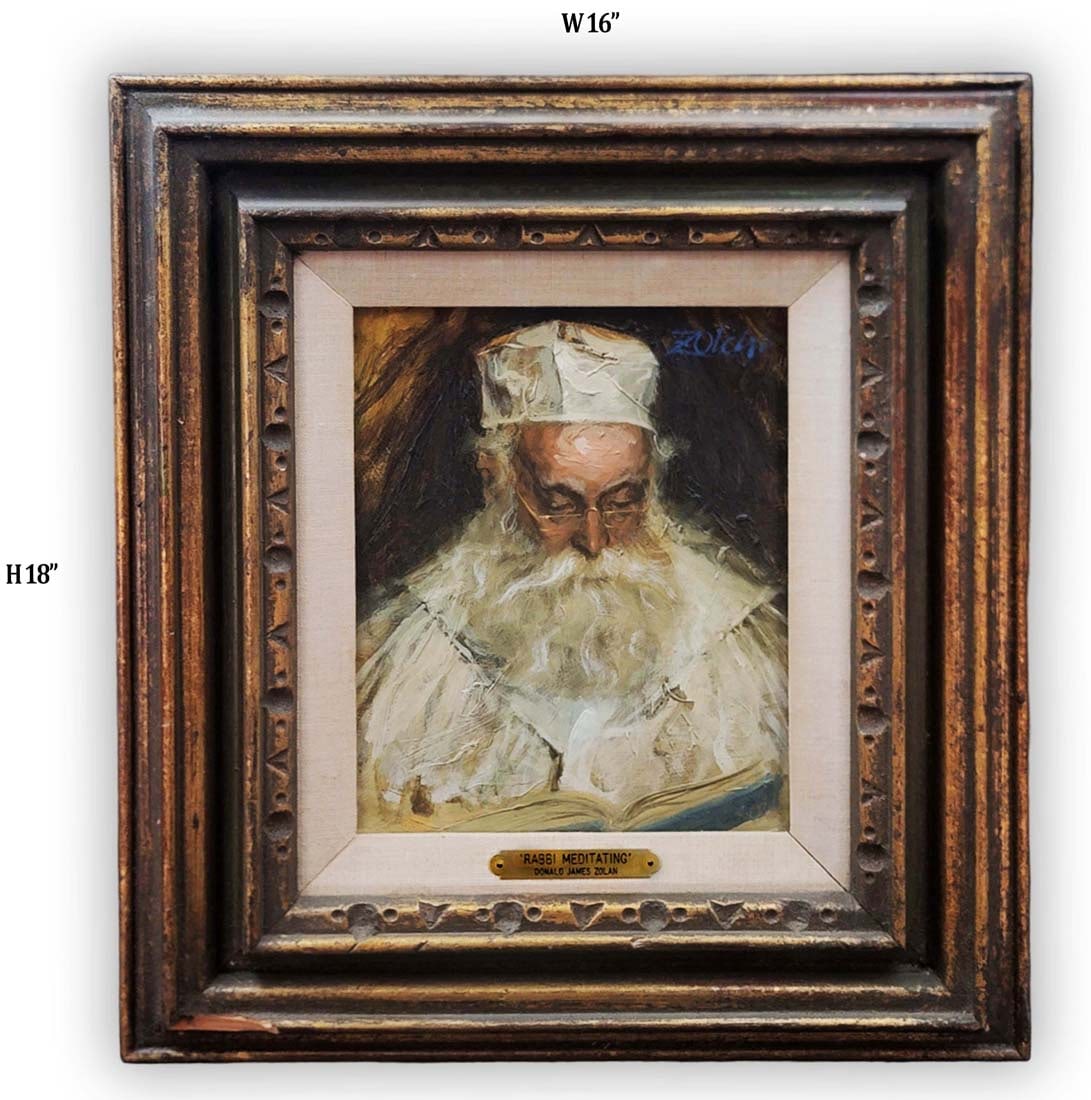 Rabbi Meditating, An Original Donald James Zolan Oil On Board Painting, Signed: Rabbi Meditating, An Original Donald James Zolan (Born: 1937, age 85 years, South Prairie Avenue, Chicago, IL) Oil On Board Painting, Signed. 18" x 16"