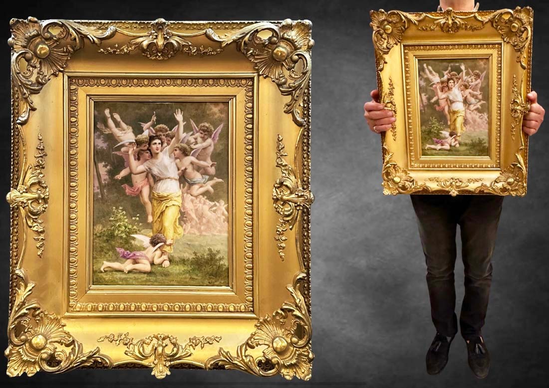 A Large 19th C. German Berlin KPM Framed Hand Painted Plaque: A Large 19th C. German Berlin KPM Framed Hand Painted Plaque