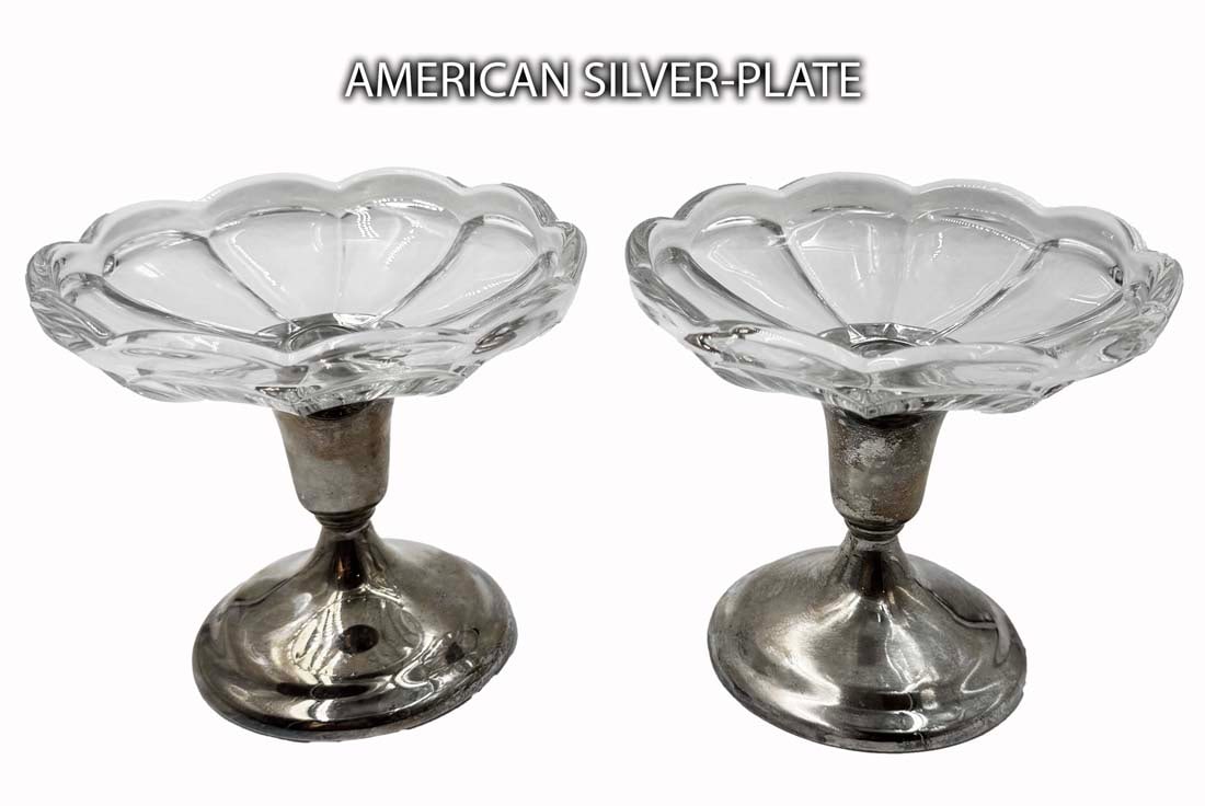 A Pair Of Vintage American Silver-Plated Cut Crystal Candy Dish, Hallmarked: A Pair Of Vintage American Silver-Plated Base W/. Cut Crystal Candy Dish, International Silver Co. Hallmarked. 5.75" x H 5.25"