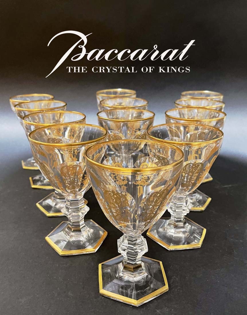 A Set Of Twelve Fine French Baccarat Crystal Empire Glasses, Hallmarked (1 of 4)