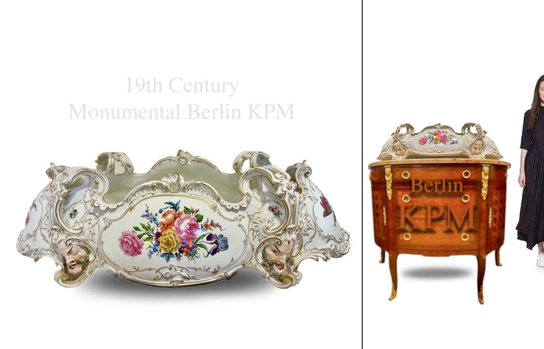A Very Large 19th Century German KPM Hand Painted Porcelain Centerpiece/Jardiniere: A Very Large 19th Century German KPM Hand Painted Porcelain Centerpiece/Jardiniere, Hallmarked. Note: The base is NOT included! H 10" x D 15" X L 35"