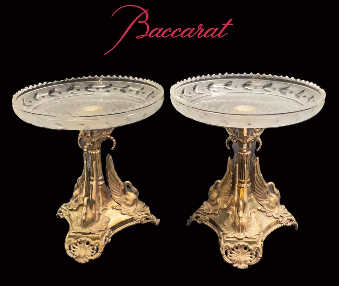 A Pair Of 19th C. Baccarat Crystal & Silver Plated Swans Epergnes (1 of 5)