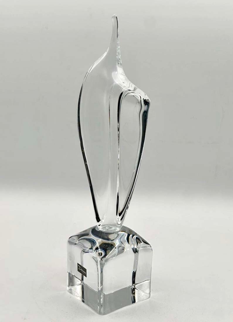 A NANCY DAUM CRYSTAL FLAME SCULPTURE/PAPERWEIGHT, BOXED & SIGNED - 2