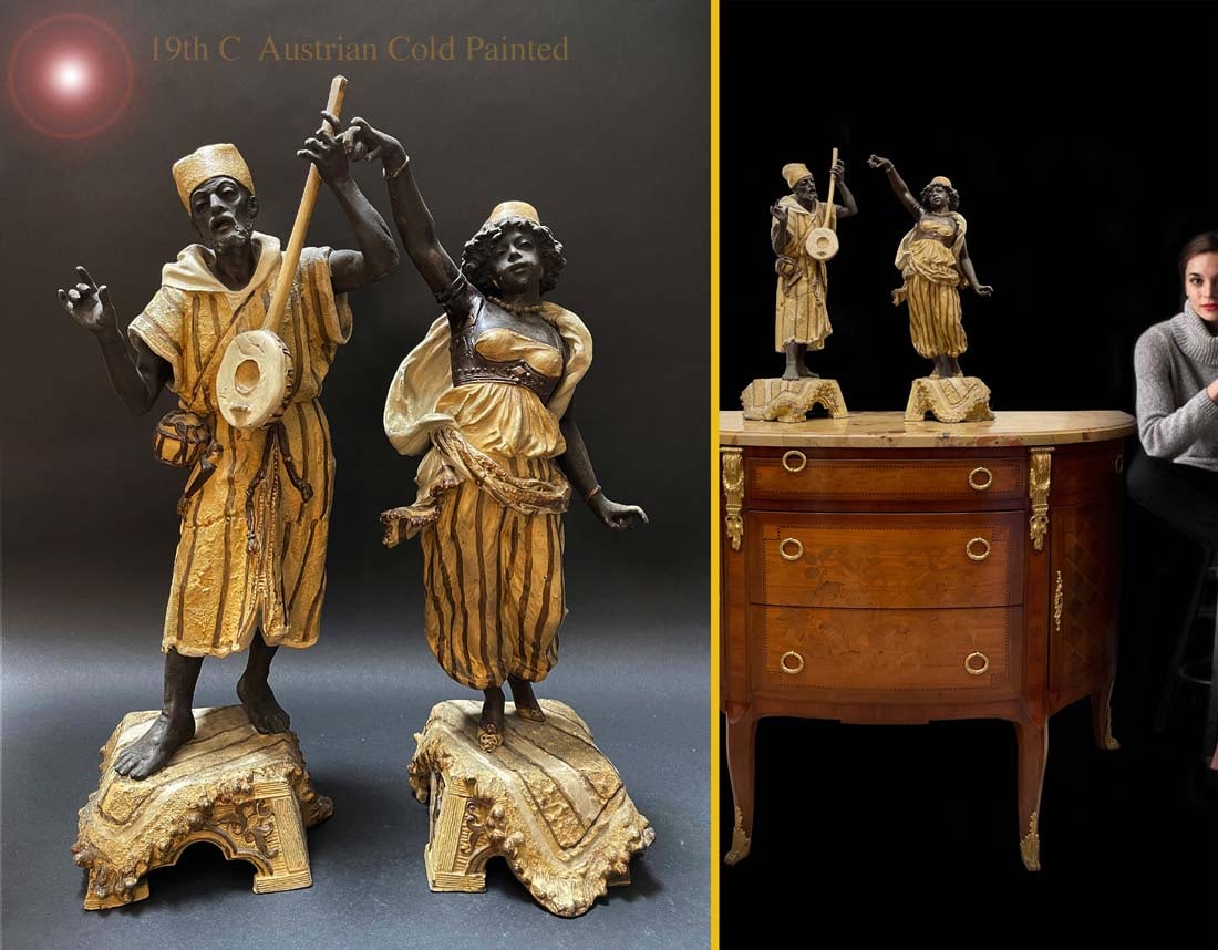 A Pair Of 19th C. Austrian Hand Painted Spelter Orientalist Statues (1 of 20)