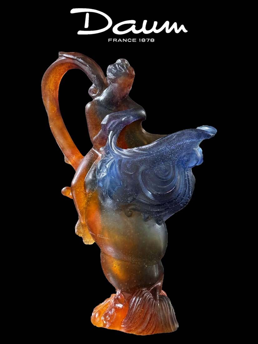 A Nancy Daum Pate-de-Verre Art Glass Crystal Mythological Figural Ewer/Jug, Signed (1 of 14)