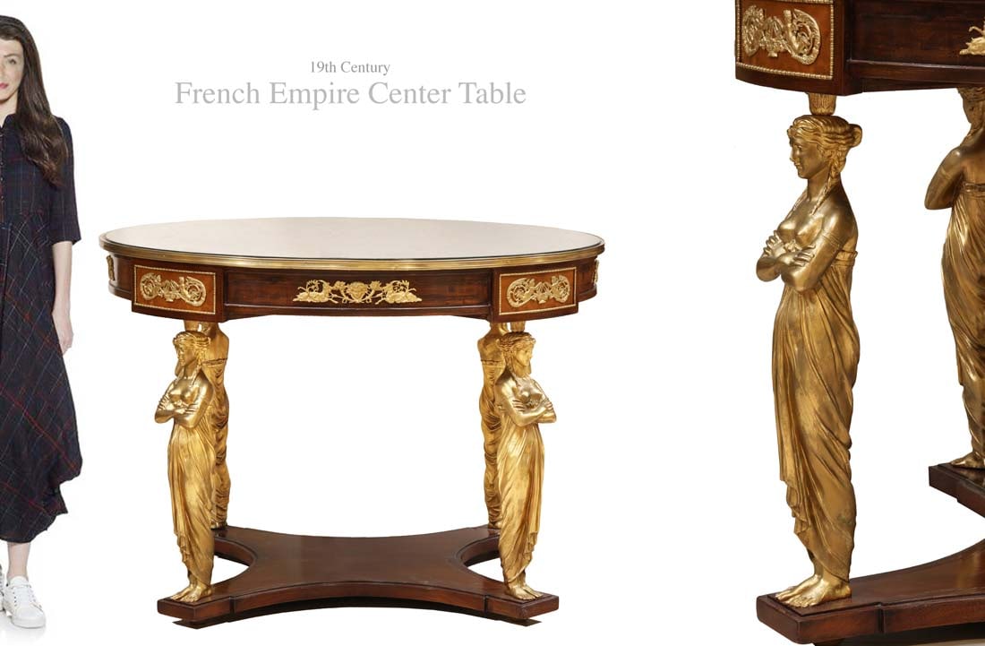 A Large 19th C. French Empire Figural Bronze Center-Table: A Large 19th C. French Empire Figural Bronze Round Table. W 47" x H 33"