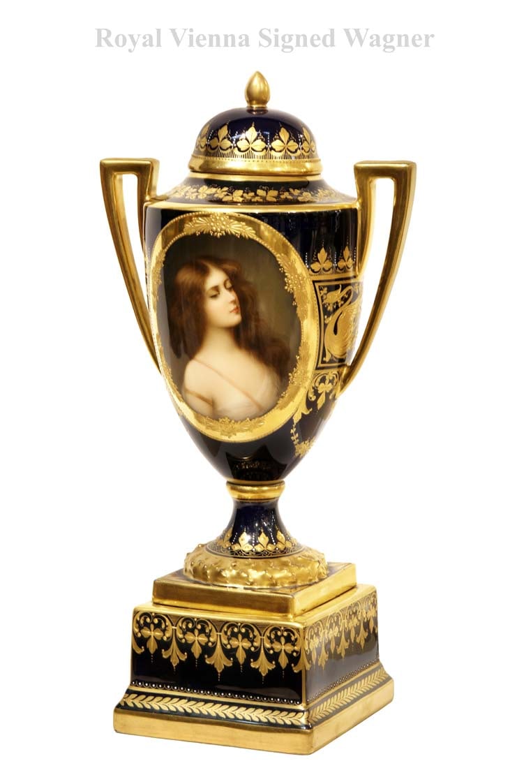 19th C. Austrian Royal Vienna Hand Painted Porcelain Vase, Signed By Wagner (1 of 3)