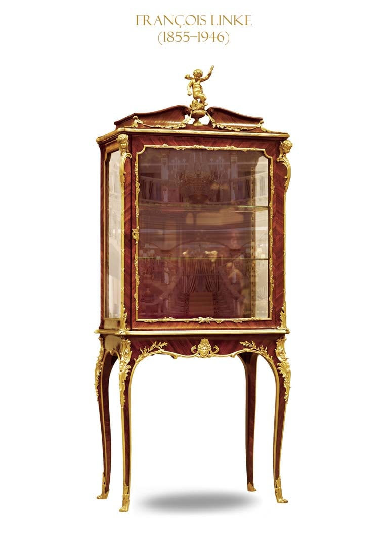 A 19th Century Francois Linke Ormolu Mounted Figural Vitrine Cabinet: A 19th Century French Francois Linke (1855?1946) Bronze Mounted Figural Vitrine Cabinet. 17.5" x 33" x H 78"