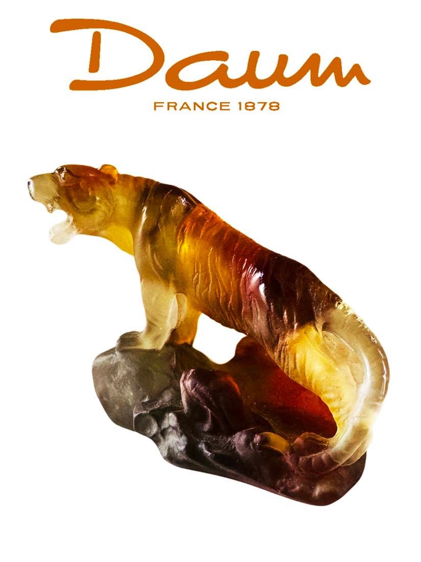 A French DAUM Pate de Verre Art Glass Crystal Tiger Figurine, Signed (1 of 9)