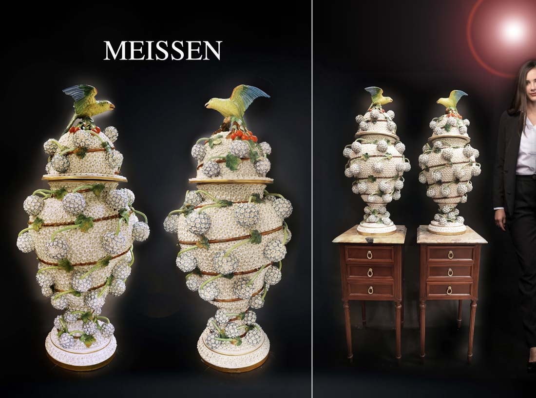 A Pair Of 19th Century Monumental Meissen Snowball Lidded Vases (1 of 1)
