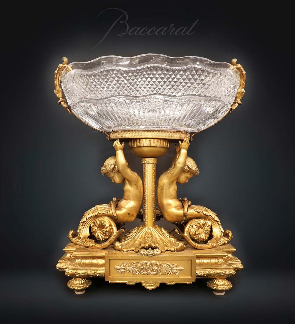 19th C. French Figural Bronze & Baccarat Crystal Centerpiece (1 of 1)