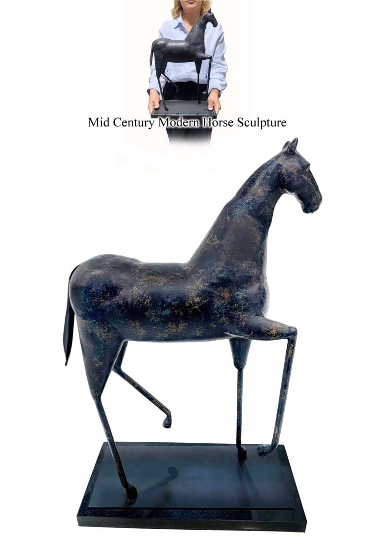 A Mid 20th Century Modern Bronze Horse Sculpture: A Mid 20th Century Modern Bronze Horse Sculpture on Marble Base. H 17" x 5" x 12"