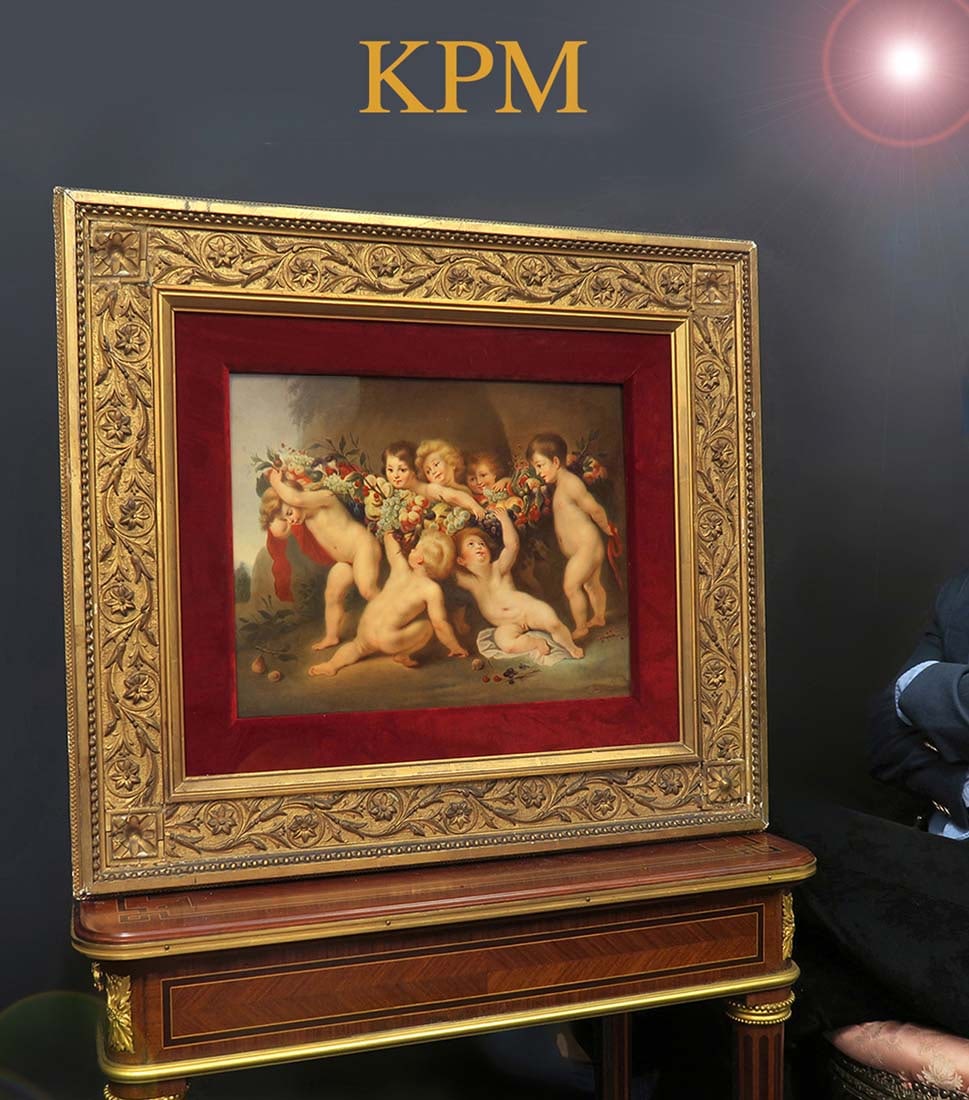 A Large 19th C. German KPM Hand Painted Porcelain Plaque, Hallmarked, Framed (1 of 3)