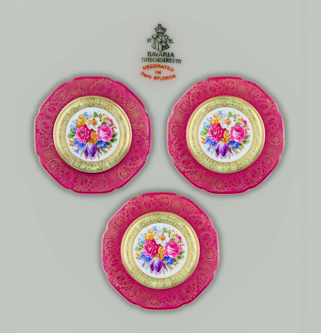 A Set Of Three 19th Century German Bavaria Hand Painted Plates: A Set Of Three 19th Century German Bavaria Hand Painted Plates. D 10.8"