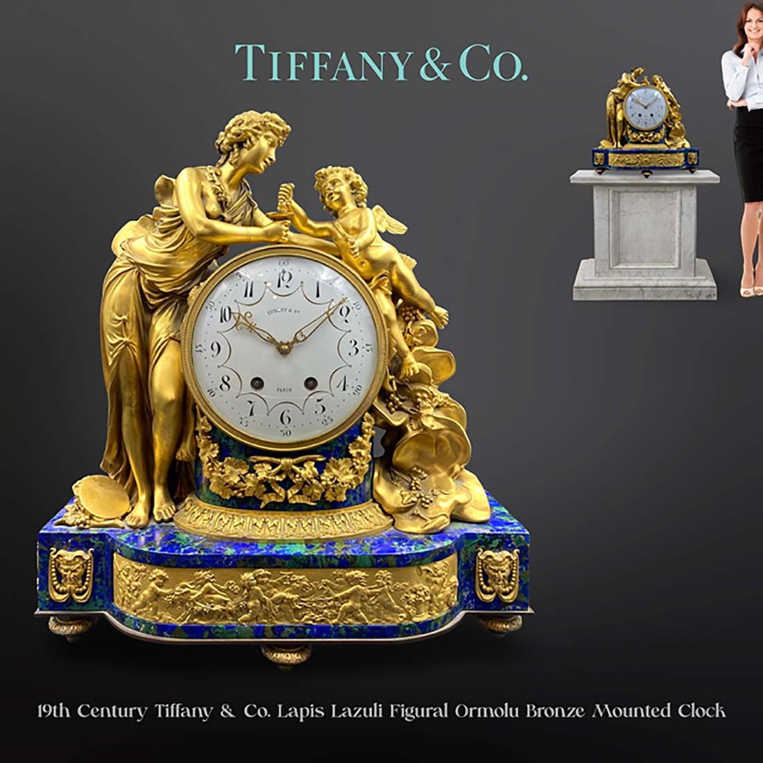 19th Century Tiffany & Co. Lapis Lazuli Figural Bronze Clock (1 of 11)
