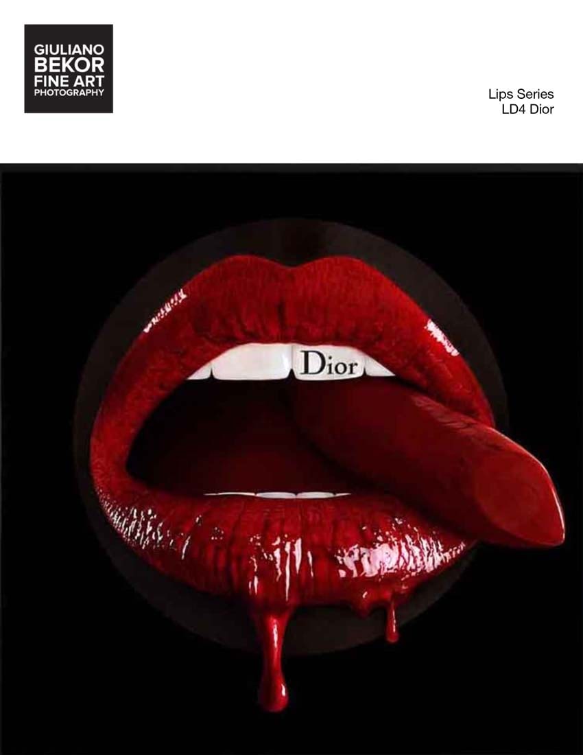 A Giuliano Bekor Fine Art Photography, Lips LD4 Dior: Title of artwork: Lips LD4 Dior, Year 2018, Print size 36 Inches trim bleed, Artwork finished size 38x38 Inches, Limited edition 1 of 1, Artist Proof 2. Medium: This artwork printed on a highest resol
