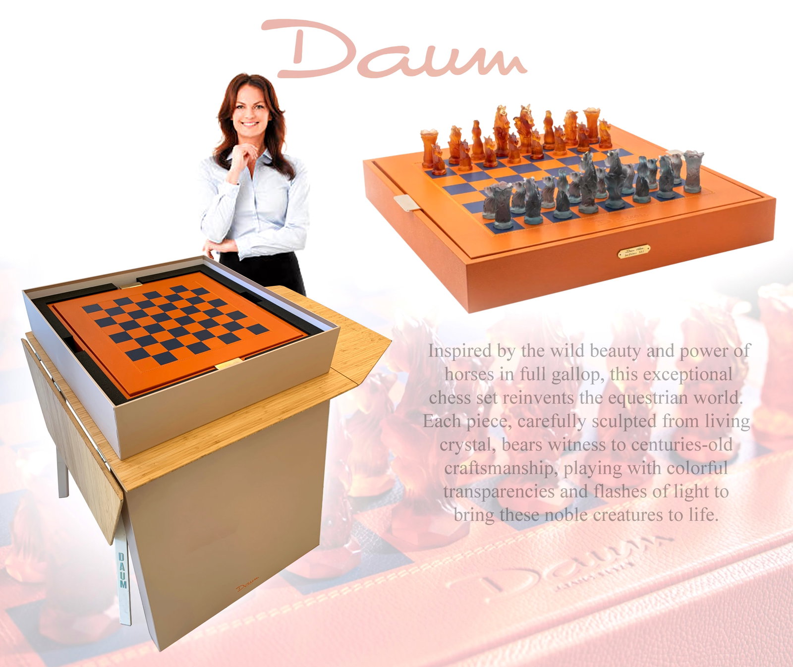 A Fine French Daum Cavalcade Chess Set, Limited Edition (1 of 9)