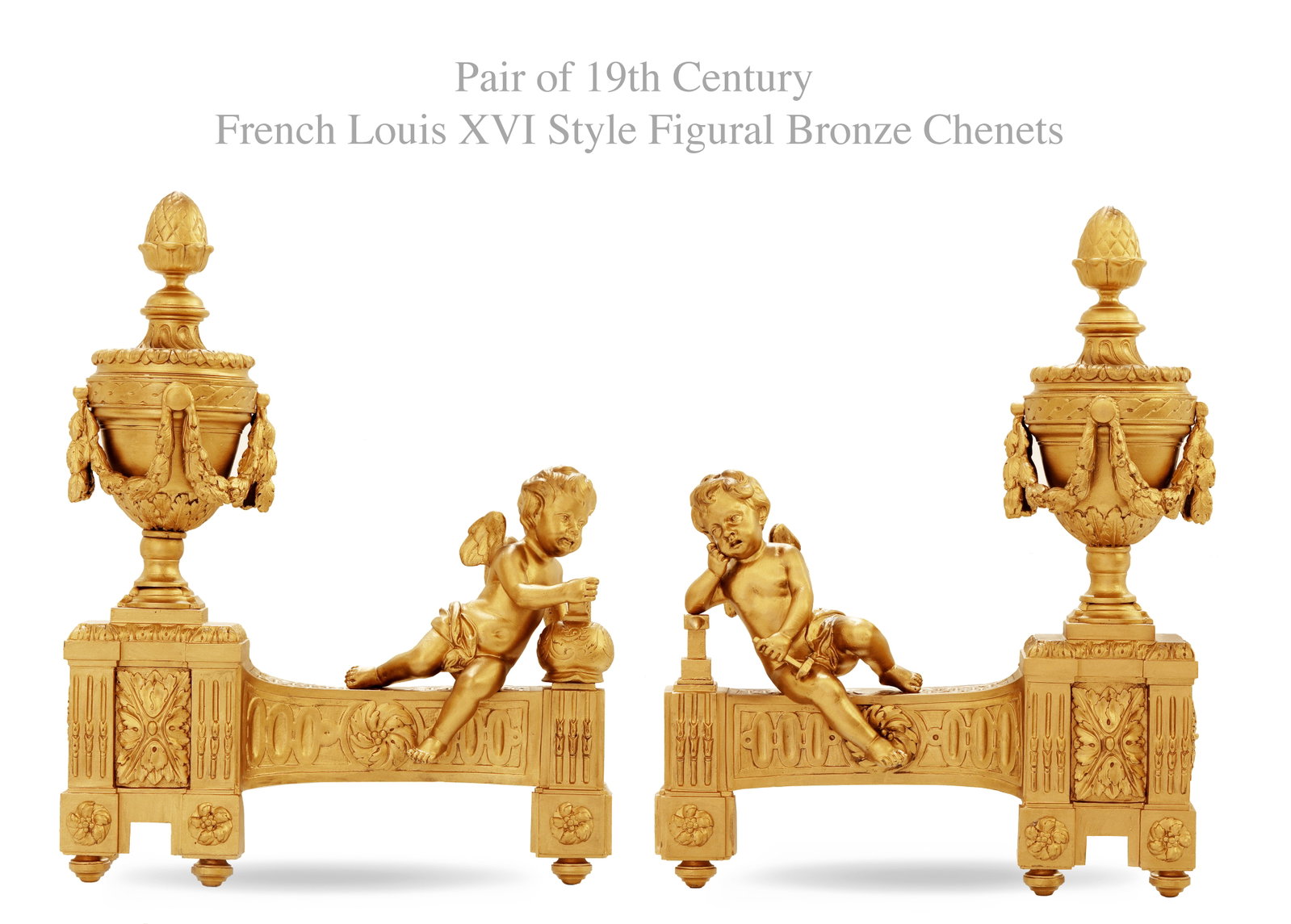 A Pair of 19th Century French Louis XVI Style Figural Bronze Chenets (1 of 3)