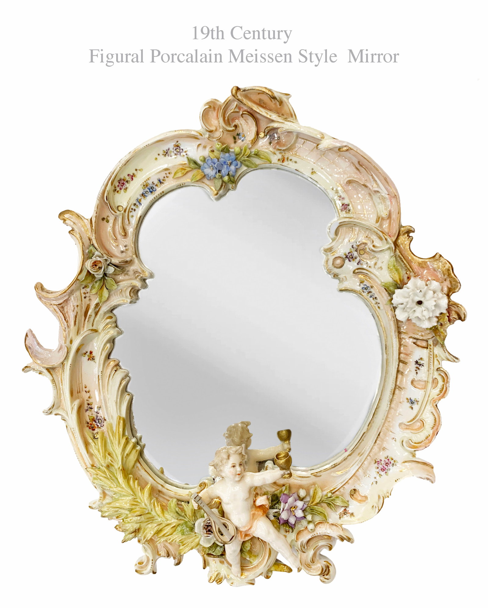 19th Century Meissen Style Figural Porcelain Mirror (1 of 2)
