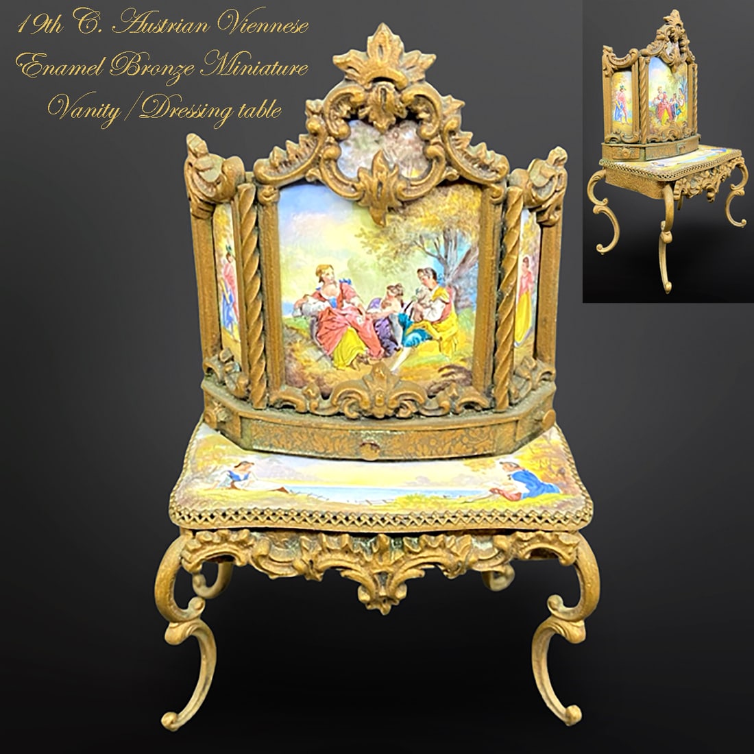19th C. Austrian Viennese Enamel Bronze Miniature Vanity/Dressing table (1 of 5)