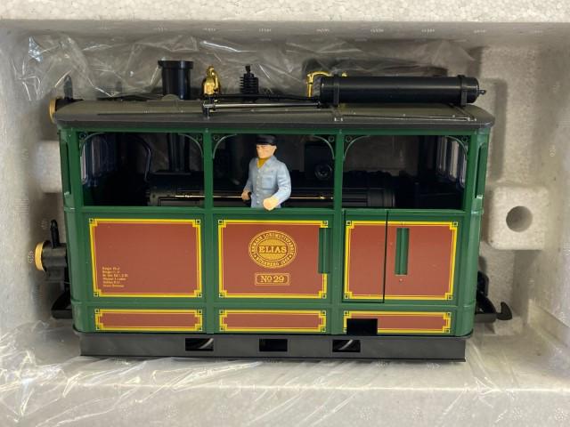 LGB 22500 Elias Steam Locomotive G-Scale: LGB 22500 Elias Steam Locomotive G-ScaleWeather Resistance ConstructionPrototypical Livery and LetteringAuthentic Steam Piping and BellRoof Mounted CondensersDetailed Cab Interior w/ Gauges & Engineer