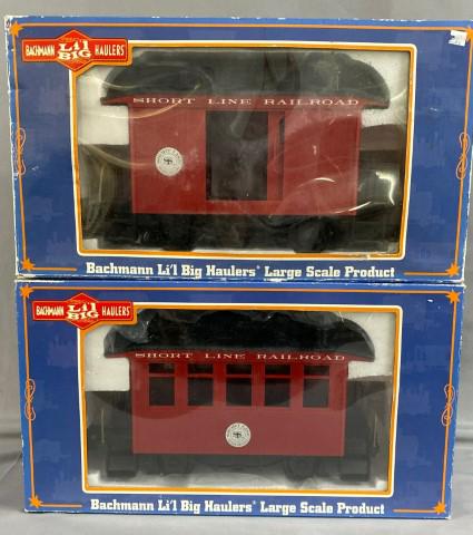 2 Bachmann G Scale Lil Big Haulers Passenger Cars: Lot of 2 Bachmann G Scale Lil Big Haulers Passenger Cars * Coach 97089 * Baggage 97088 * Short Line Railroad Red with Black Roof