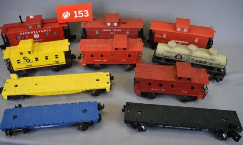 Lot of 10: O-Scale Cars: Lot of 10: O-Scale Cars * 3 Flat Cars * 6 Cabooses * 1 Tanker Car