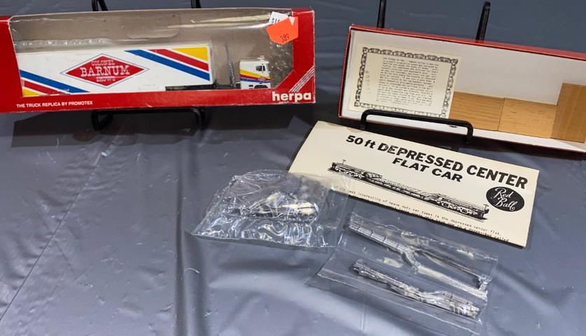 HO Circus Semi and HO Flat Car: * Herpa Model Colonel Barnum Shows Semi * Red Ball 50ft. Depressed Center Special FlatCar