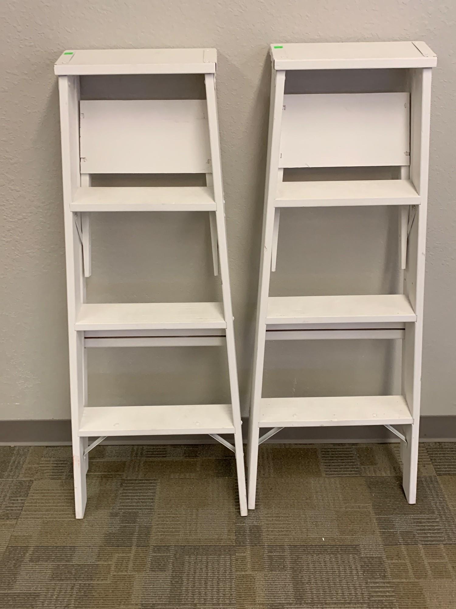 Two White Wooden Step Ladders: Measurements: 47” tall