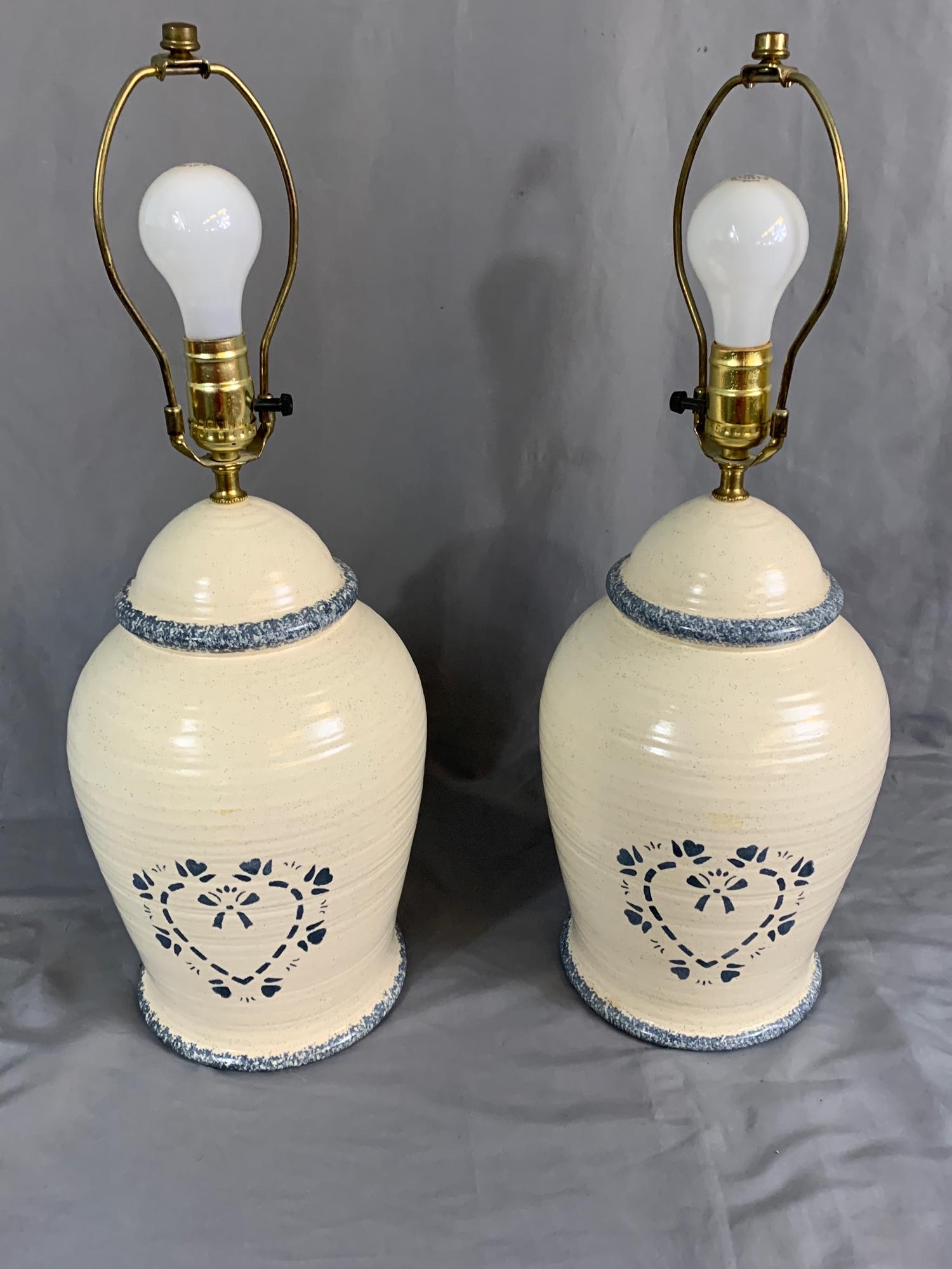 Pair of Lamps: White and Blue: Measurements: 23” tall
