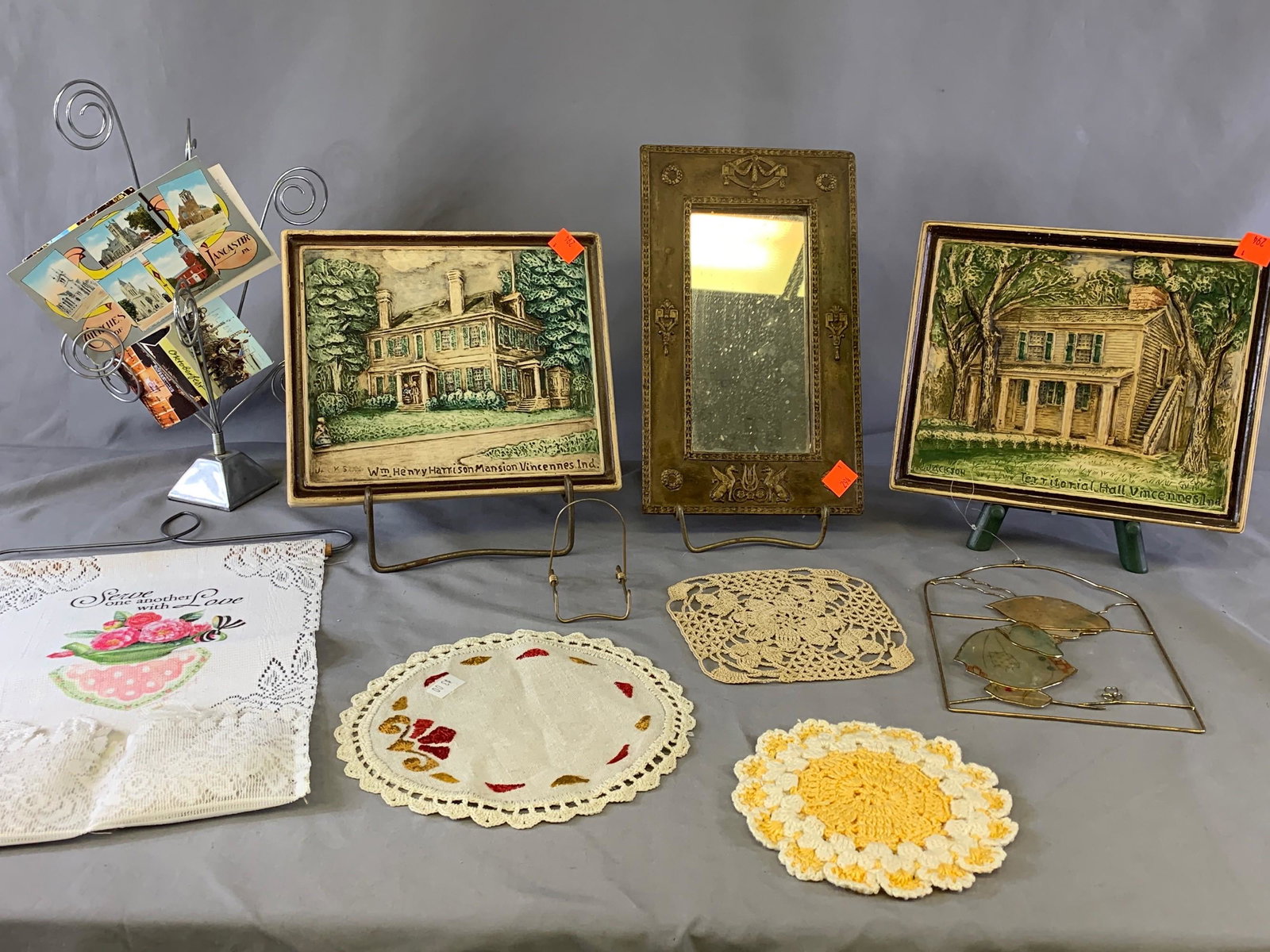 Easels, Doilies, Vintage Ceramic Wallhangings, and Mirror: Easels, Doilies, Vintage Ceramic Wallhangings, and Mirror